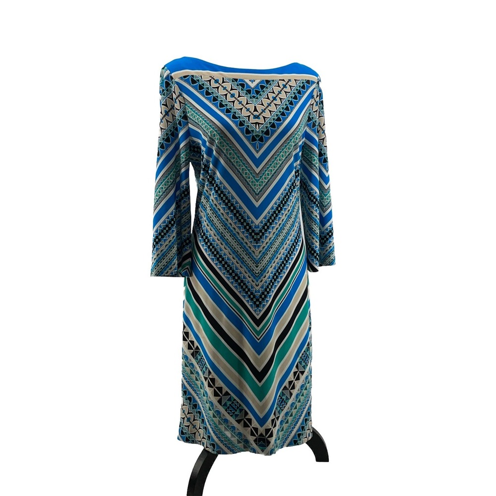 Beige‎ by ECI Dress Women's 8 Blue Geometric Shift Artsy Career Office Brunch
